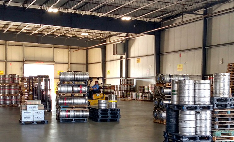 kegs in a warehouse